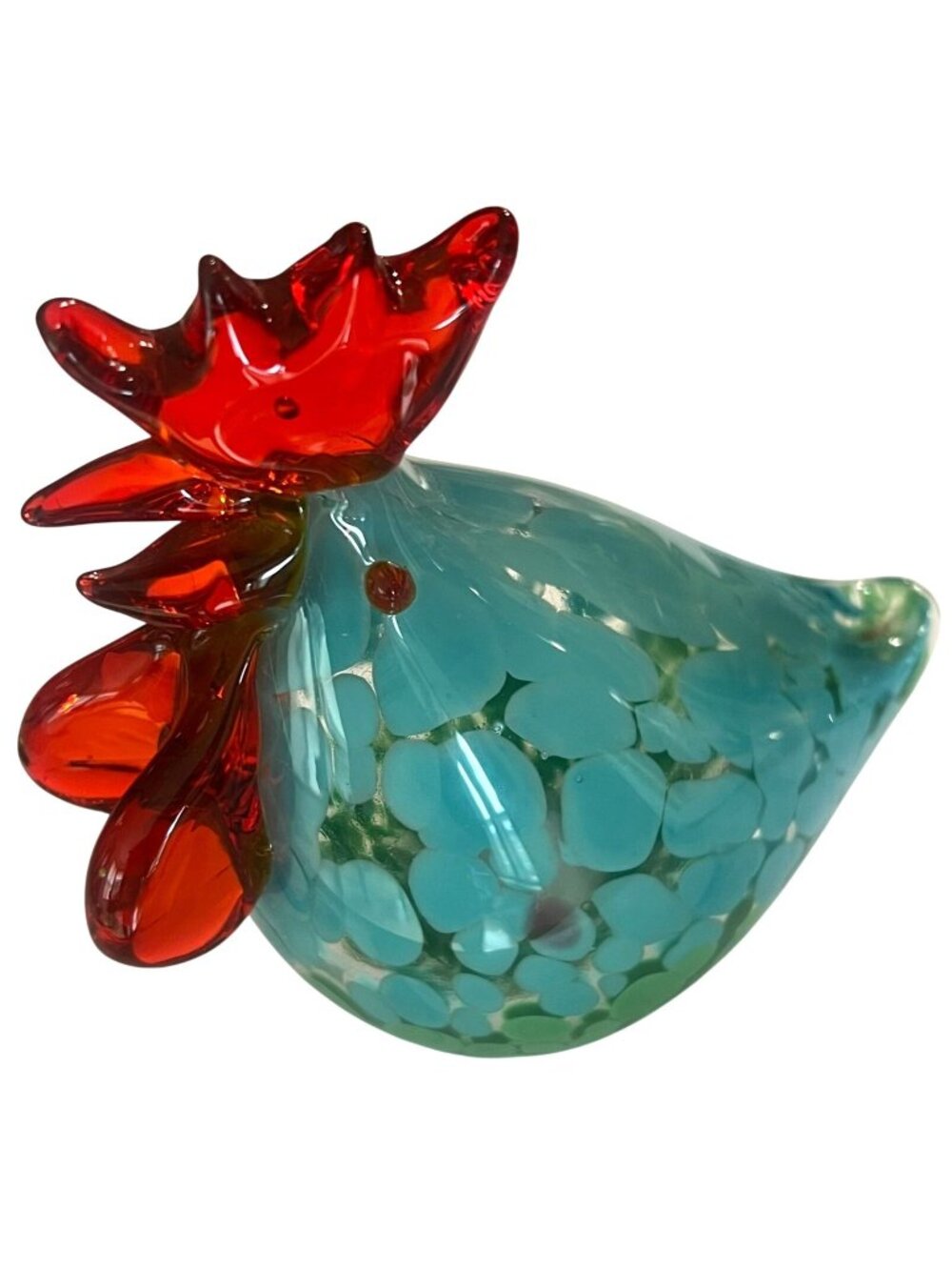 Hand Blown Art Glass Rooster Figurine Blue Green Red Murano Style 5” Decor